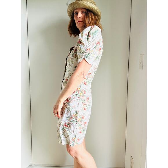 Vintage 90s Floral Pencil Dress Neutral Cottagecore Romantic Garden Party Sz 6-8 - Picture 10 of 11